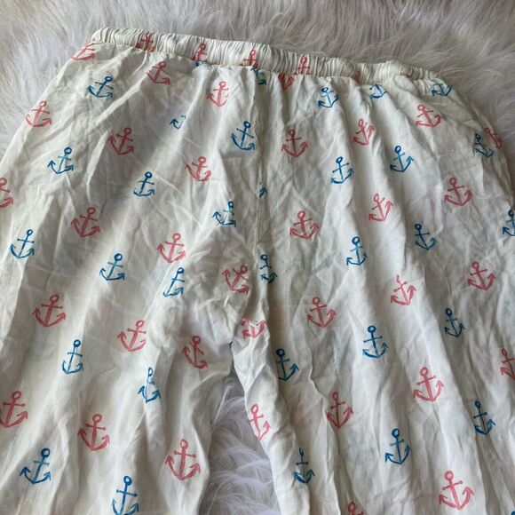Forever 21 Lounge Pants Size S Anchors Nautical Drawstring White Blue Red Sleep - Picture 9 of 9